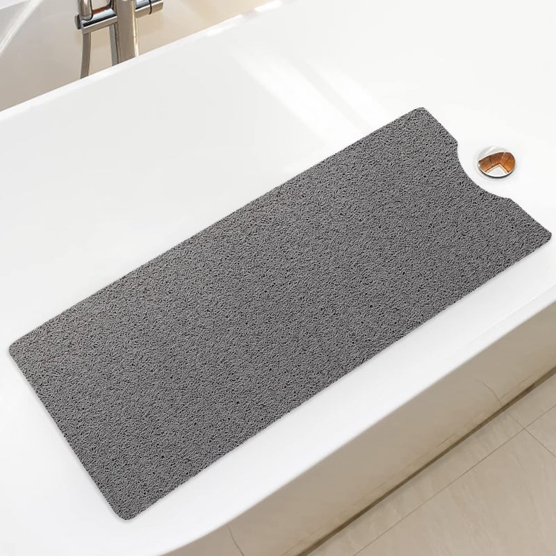 Bathtub Mat Non Slip Shower Mat Soft PVC Loofah Bath Tub Mats with Drain for Bathroom Tub 40 x 16 Inch Grey