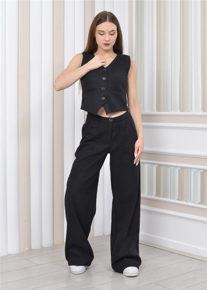Nuseel Women's Cashmere Trousers & Vest Winter Two Piece Set Black  - Image 2