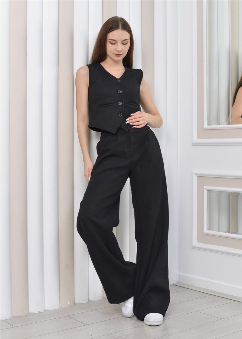 Nuseel Women's Cashmere Trousers & Vest Winter Two Piece Set Black  - Image 3