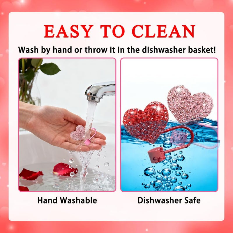 BAISDY 6pcs Bling Hearts Straw Topper for Stanley Cup, Assorted Color Valentine's Day Straw Covers Cap - Image 3