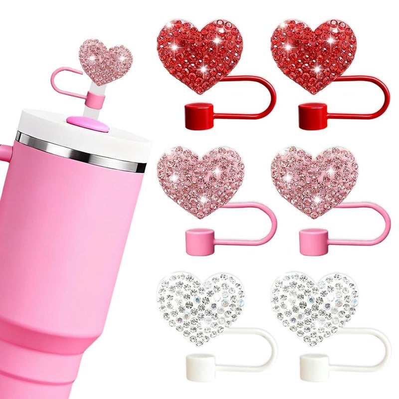 BAISDY 6pcs Bling Hearts Straw Topper for Stanley Cup, Assorted Color Valentine's Day Straw Covers Cap - Image 1