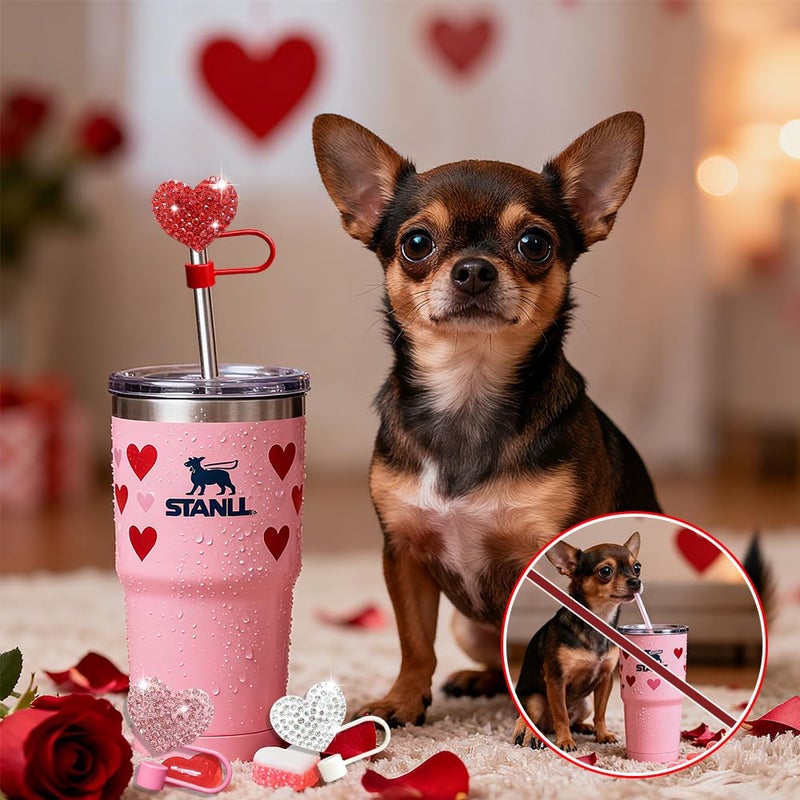 BAISDY 6pcs Bling Hearts Straw Topper for Stanley Cup, Assorted Color Valentine's Day Straw Covers Cap - Image 4