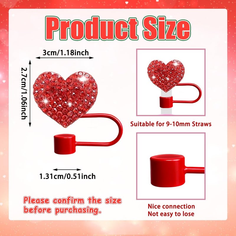 BAISDY 6pcs Bling Hearts Straw Topper for Stanley Cup, Assorted Color Valentine's Day Straw Covers Cap - Image 2