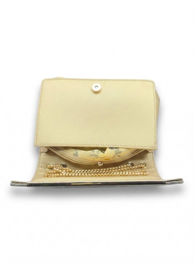KRIFTY Glitter Sling Bag with Gold Chain Strap, Flap Closure, Evening Crossbody Handbag For Women's/Girls (Gold Silver) - Image 4