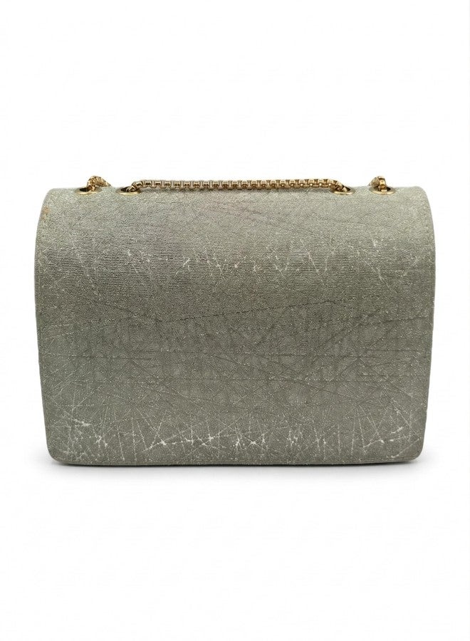 KRIFTY Glitter Sling Bag with Gold Chain Strap, Flap Closure, Evening Crossbody Handbag For Women's/Girls (Gold Silver) - Image 3