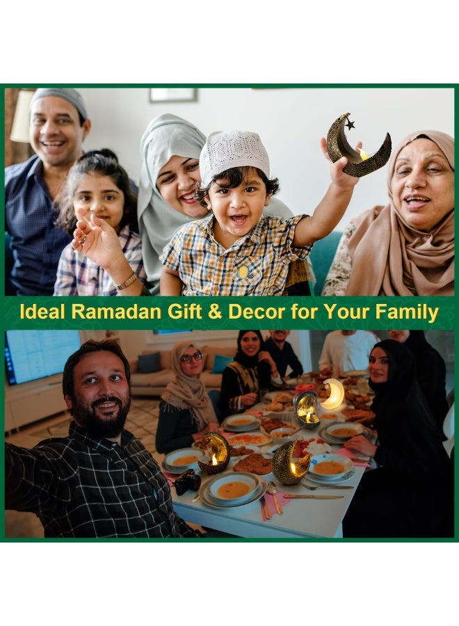 تشيلور ٦ قطع من فوانيس رمضان LED، فانوس عيد مبارك، فوانيس رمضان مبارك، زينة على شكل نجمة قمرية، أضواء رمضان كريم، هدية فانوس شموع، ديكورات رمضانية إسلامية (ذهبي، أبيض، فضي) - Image 4