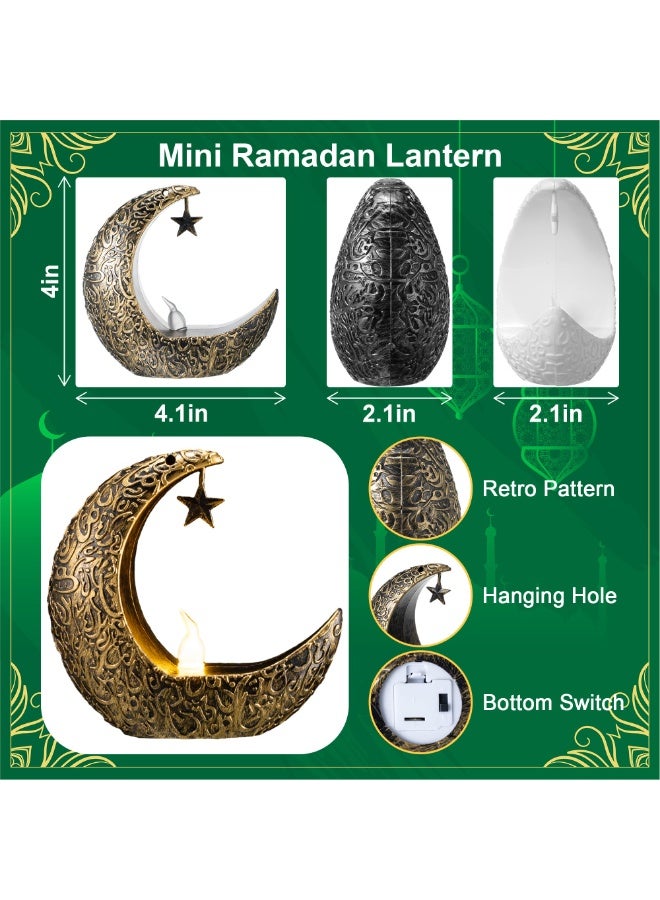 تشيلور ٦ قطع من فوانيس رمضان LED، فانوس عيد مبارك، فوانيس رمضان مبارك، زينة على شكل نجمة قمرية، أضواء رمضان كريم، هدية فانوس شموع، ديكورات رمضانية إسلامية (ذهبي، أبيض، فضي) - Image 3