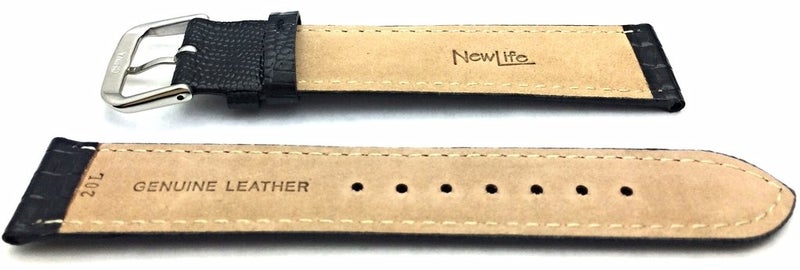 NEWLIFE 20mm Long, Classy Black Genuine Leather Watchband | Teju Lizard Grain, Lightly Padded Replacement Watchstrap that brings New Life to Any Watch (Mens Long Length) - Image 2