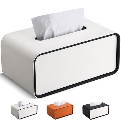 GORESE Rectangle kleenexs Box Cover, PU Leather Tissue Box Cover Holder, Decorative Tissue Covers Tissue Box Holder for Bathroom Bedroom Living Room Office, Cream White - Image 1