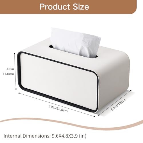 GORESE Rectangle kleenexs Box Cover, PU Leather Tissue Box Cover Holder, Decorative Tissue Covers Tissue Box Holder for Bathroom Bedroom Living Room Office, Cream White - Image 4