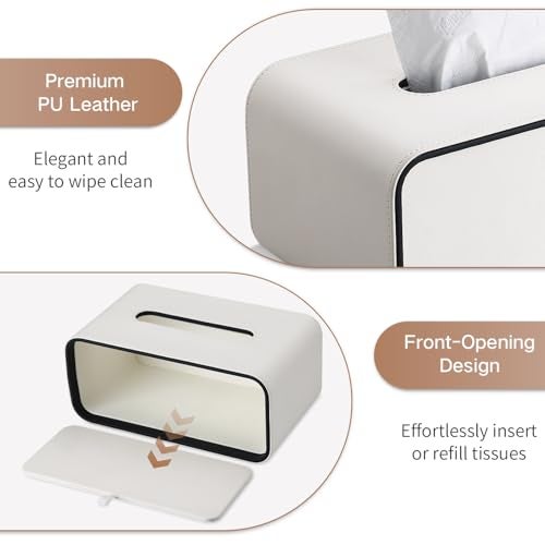 GORESE Rectangle kleenexs Box Cover, PU Leather Tissue Box Cover Holder, Decorative Tissue Covers Tissue Box Holder for Bathroom Bedroom Living Room Office, Cream White - Image 3