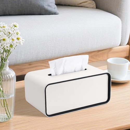 GORESE Rectangle kleenexs Box Cover, PU Leather Tissue Box Cover Holder, Decorative Tissue Covers Tissue Box Holder for Bathroom Bedroom Living Room Office, Cream White - Image 2