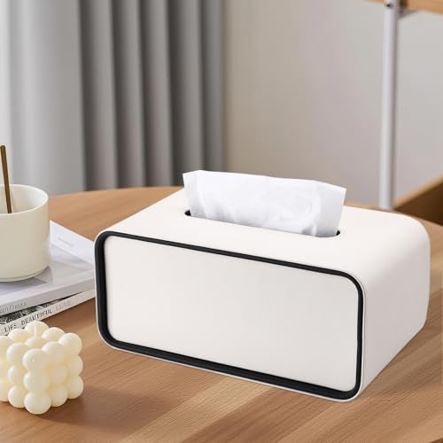 GORESE Rectangle kleenexs Box Cover, PU Leather Tissue Box Cover Holder, Decorative Tissue Covers Tissue Box Holder for Bathroom Bedroom Living Room Office, Cream White - Image 5