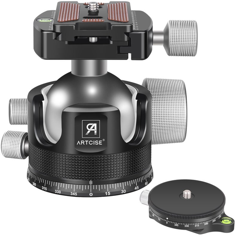 ARTCISE Low Profile Ball Head 55mm Tripod Ball Head ARTCISE KB55 Heavy Duty Tripod Head All Metal CNC Machining with 360 Panoramic Arca Type QR Plate for Tripod Max Load 88lbs 40kg - Image 2