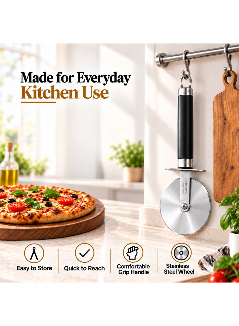 Beram Stainless Steel Pizza Cutter Wheel Black with Sharp Rolling Blade & Comfortable Grip Handle, Easy Pizza Slicer for Thin & Thick Crust, Pastry, Flatbread and Everyday Kitchen Use - Image 2