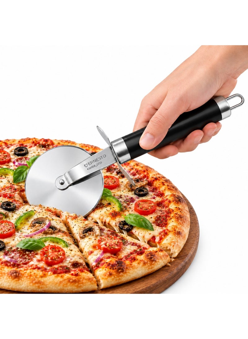 Beram Stainless Steel Pizza Cutter Wheel Black with Sharp Rolling Blade & Comfortable Grip Handle, Easy Pizza Slicer for Thin & Thick Crust, Pastry, Flatbread and Everyday Kitchen Use - Image 1