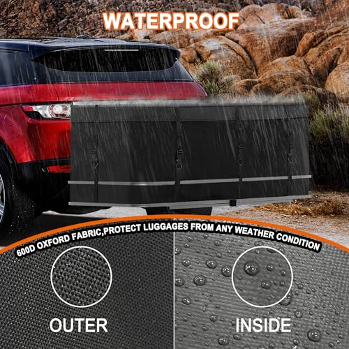 MDSTOP Hitch Cargo Carrier Bag, Waterproof Cargo Bag, 12.5 Cu Ft 53"x20"x20" Rainproof Vehicle Soft-Shell Carriers, with 8 Reinforced Straps for Vans Truck Pickup (Black, 12.5 cu. ft 53"x20"x20") - Image 3