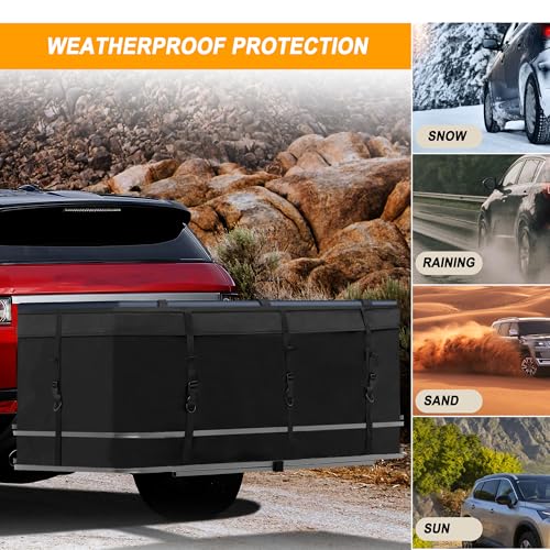 MDSTOP Hitch Cargo Carrier Bag, Waterproof Cargo Bag, 12.5 Cu Ft 53"x20"x20" Rainproof Vehicle Soft-Shell Carriers, with 8 Reinforced Straps for Vans Truck Pickup (Black, 12.5 cu. ft 53"x20"x20") - Image 4