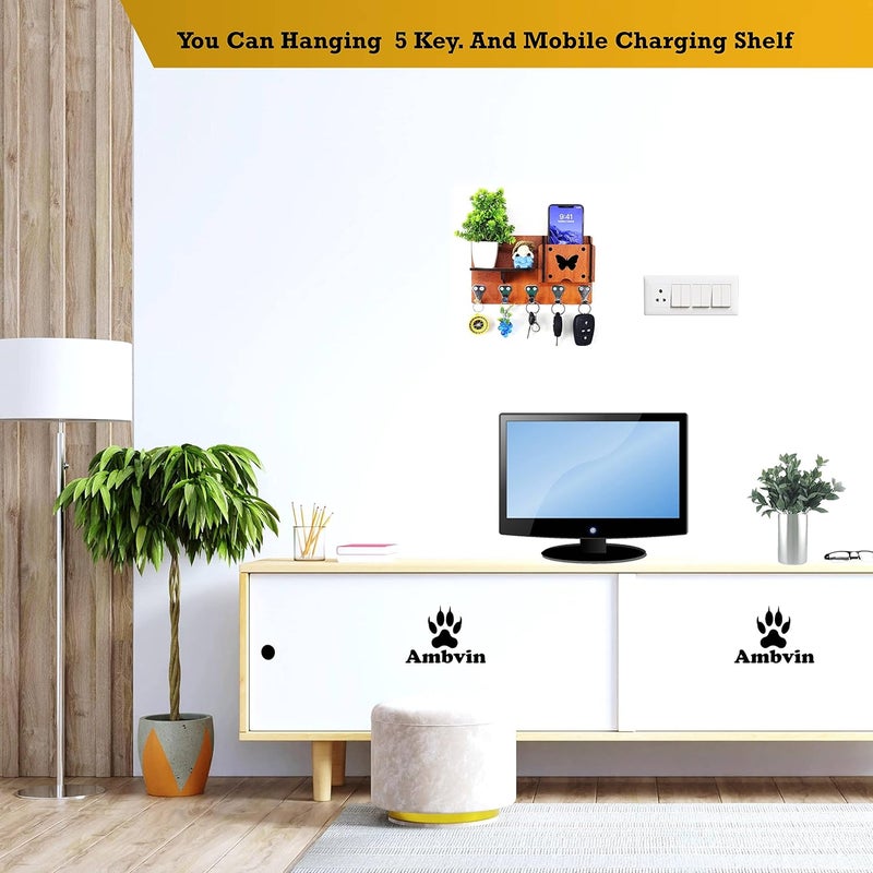 AMBVIN H411 Butterfly Craft Wall Key Holders Shelves Designer Mobile Charging Racks Self for Stylish Home Dcor Organiser Pack of 1 with 5 Keys Hooks Beige - Image 4