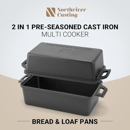 Northriver Casting 9×5 Inch Cast Iron Loaf Pan with Lid | Bread Baking Pan | Even Heat Distribution for Homemade Bread, Cake, and Meatloaf | 2 Piece Set - Image 2