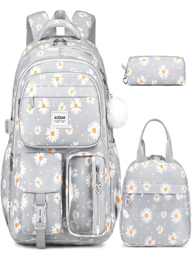 ACESAK Backpack with lunch bag, Gray Daisy, Large, Backpack - Image 1