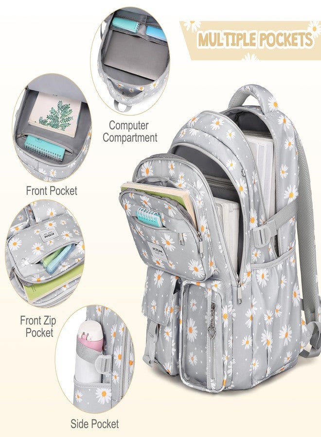 ACESAK Backpack with lunch bag, Gray Daisy, Large, Backpack - Image 3
