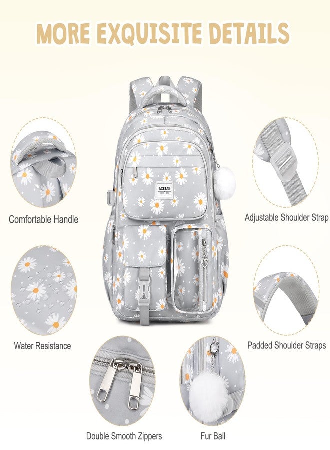 ACESAK Backpack with lunch bag, Gray Daisy, Large, Backpack - Image 4