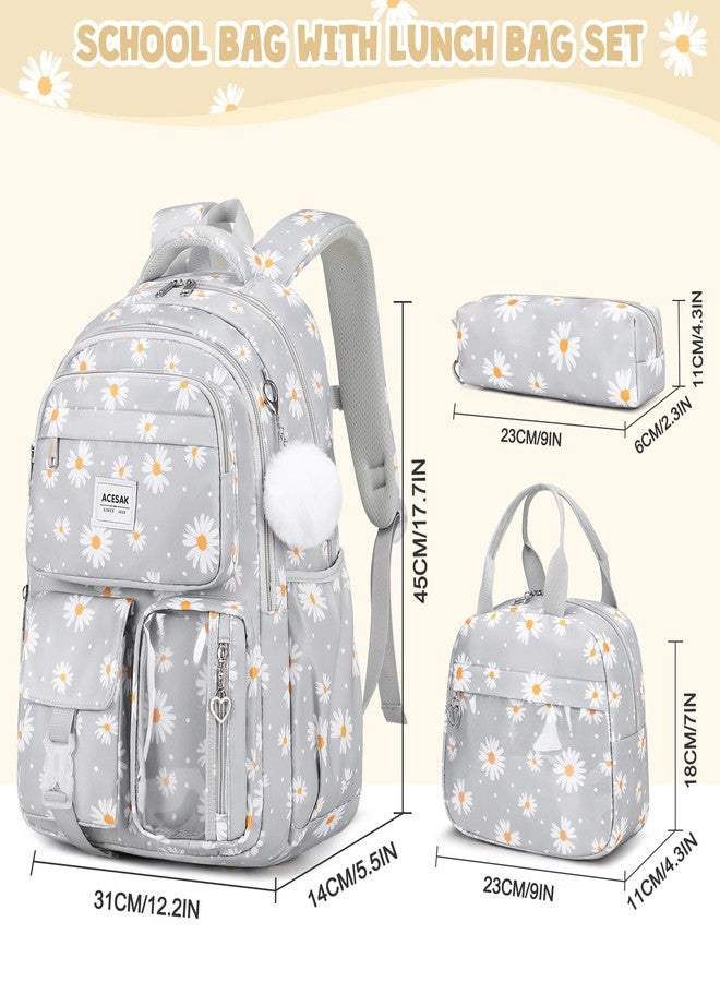 ACESAK Backpack with lunch bag, Gray Daisy, Large, Backpack - Image 2
