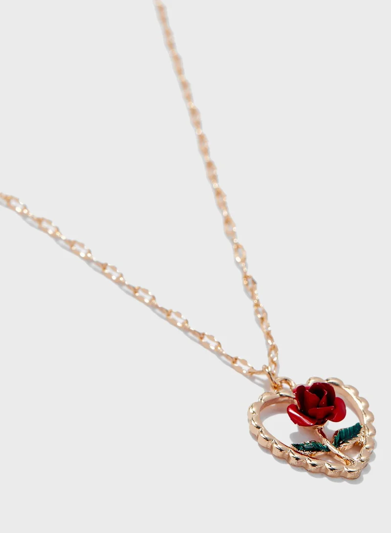 FOREVER 21 Rose Heart Pendant Necklace