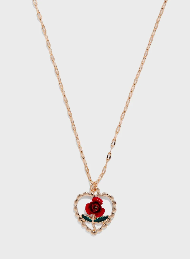FOREVER 21 Rose Heart Pendant Necklace
