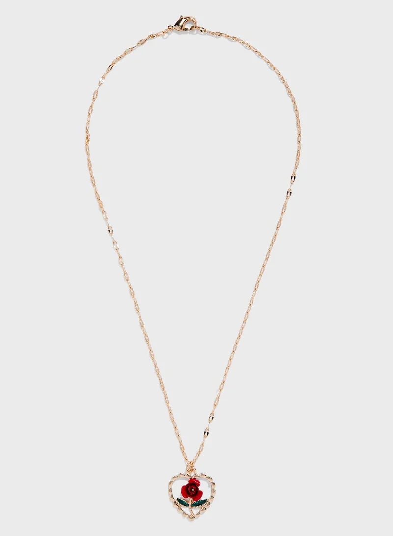 FOREVER 21 Rose Heart Pendant Necklace