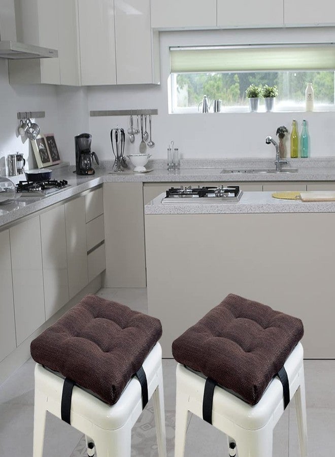 HFCNMY Bar Stool Cushions Square, 2 Pack Thick Square Seat Cushion Bar Stool Covers Kitchen Dining Chair Pads Padding with Ties Removable 12 in Coffee - Image 2