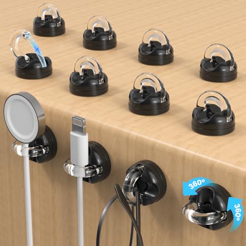 AMAZYC-US 8-Pack Magnetic Cable Clips Cord Organizer, 360° Swivel Cable Holder with 8mm Slot for Phone Charging Cord, HDMI, USB, Strong Adhesive for Desk, Nightstand, Wall, No-Residue Removal - Image 1