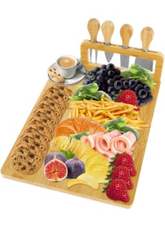 MarlaMall Bamboo Cheese Board and Knife Set, Charcuterie Board and Serving Meat Platter, Large Cheese Board Set, Serving Ttrays for Party, Home  - Image 1