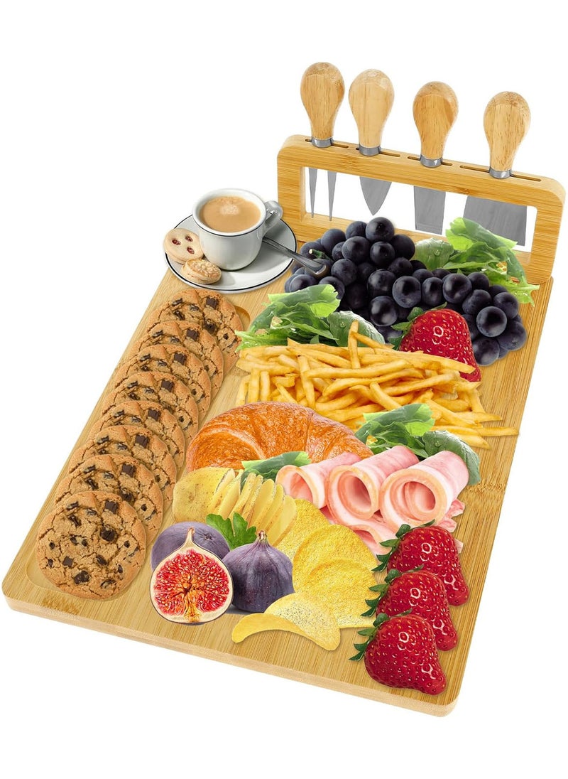MarlaMall - Bamboo Cheese Board and Knife Set, Charcuterie Board and Serving Meat Platter, Large Cheese Board Set, Serving Ttrays for Party, Home - Image 1