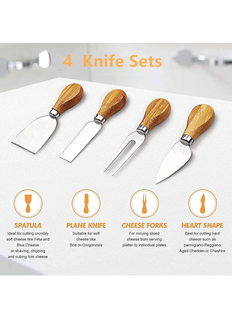 MarlaMall - Bamboo Cheese Board and Knife Set, Charcuterie Board and Serving Meat Platter, Large Cheese Board Set, Serving Ttrays for Party, Home - Image 1