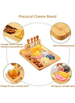 MarlaMall Bamboo Cheese Board and Knife Set, Charcuterie Board and Serving Meat Platter, Large Cheese Board Set, Serving Ttrays for Party, Home  - Image 4