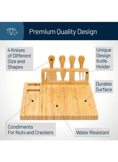 MarlaMall Bamboo Cheese Board and Knife Set, Charcuterie Board and Serving Meat Platter, Large Cheese Board Set, Serving Ttrays for Party, Home  - Image 5
