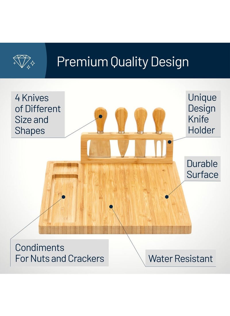 MarlaMall - Bamboo Cheese Board and Knife Set, Charcuterie Board and Serving Meat Platter, Large Cheese Board Set, Serving Ttrays for Party, Home - Image 1