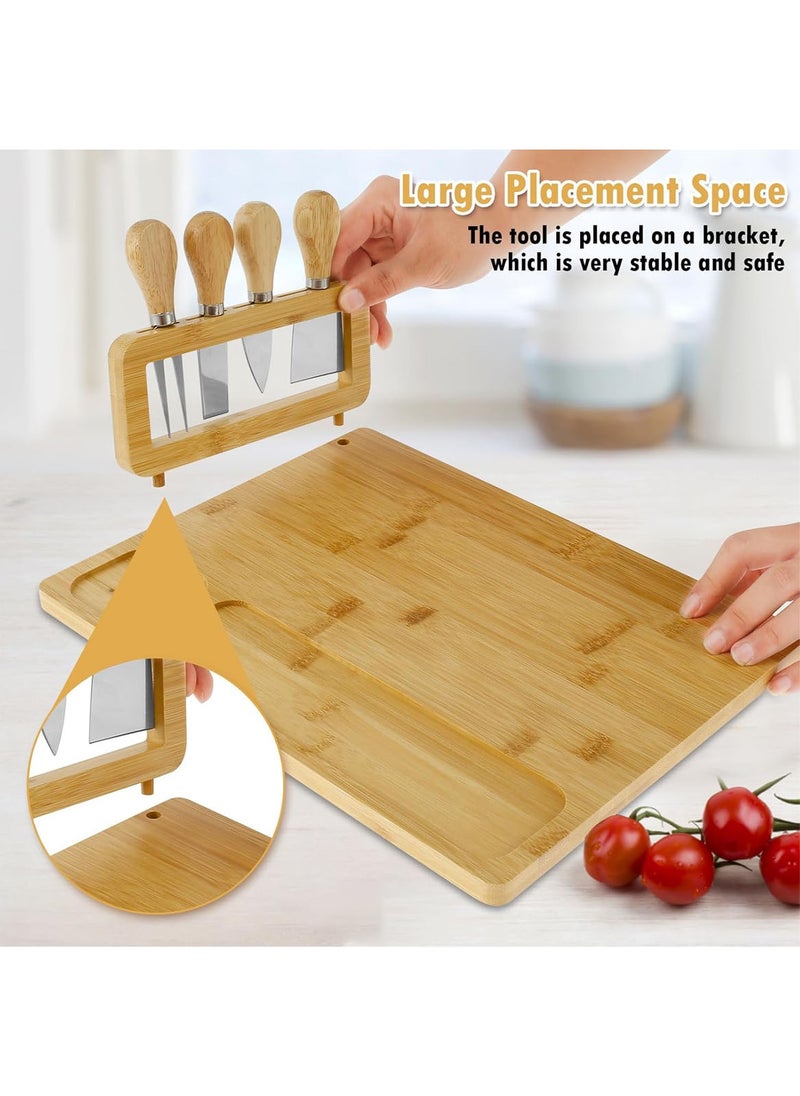 MarlaMall - Bamboo Cheese Board and Knife Set, Charcuterie Board and Serving Meat Platter, Large Cheese Board Set, Serving Ttrays for Party, Home - Image 1