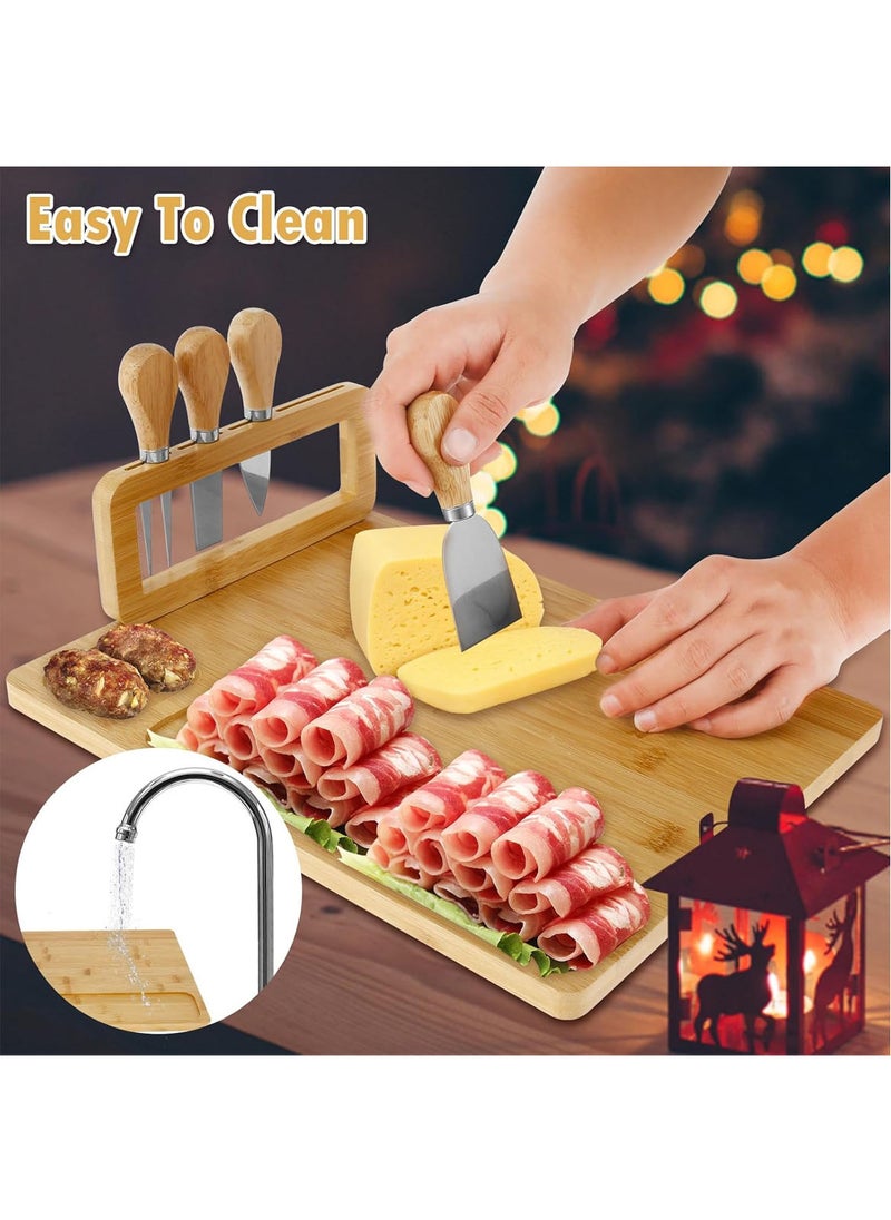 MarlaMall - Bamboo Cheese Board and Knife Set, Charcuterie Board and Serving Meat Platter, Large Cheese Board Set, Serving Ttrays for Party, Home - Image 1