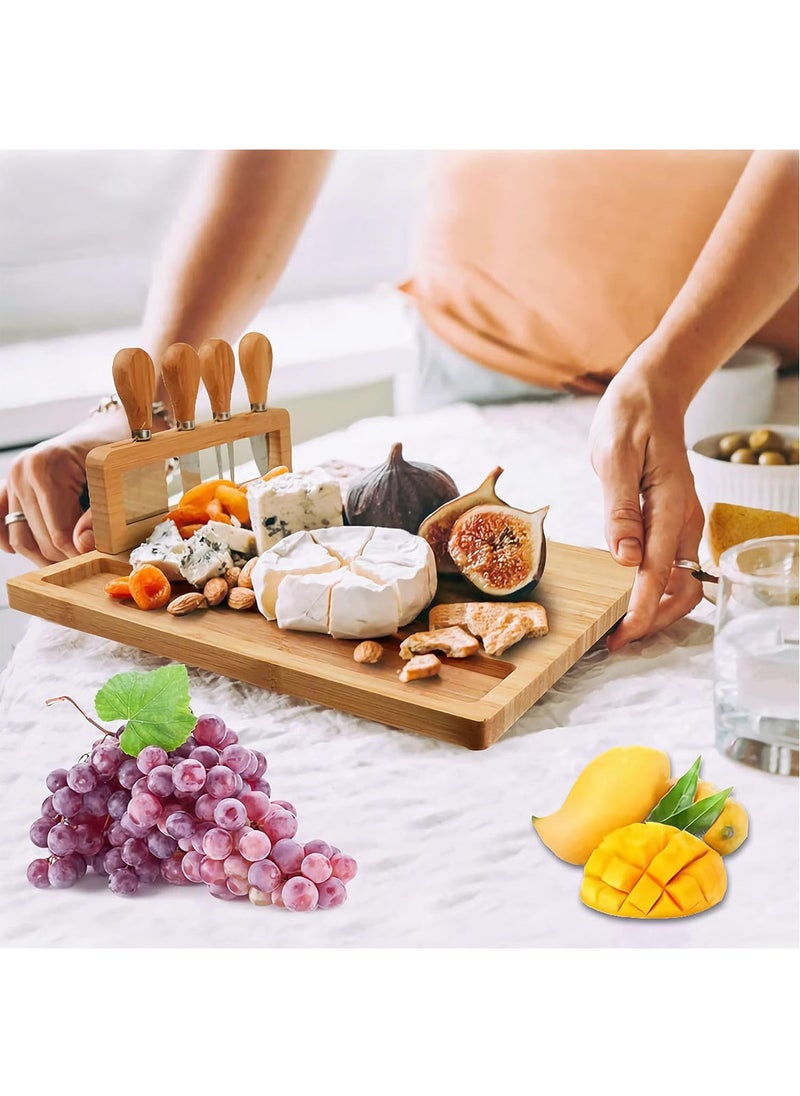 MarlaMall - Bamboo Cheese Board and Knife Set, Charcuterie Board and Serving Meat Platter, Large Cheese Board Set, Serving Ttrays for Party, Home - Image 1