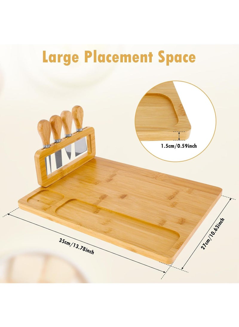 MarlaMall - Bamboo Cheese Board and Knife Set, Charcuterie Board and Serving Meat Platter, Large Cheese Board Set, Serving Ttrays for Party, Home - Image 1