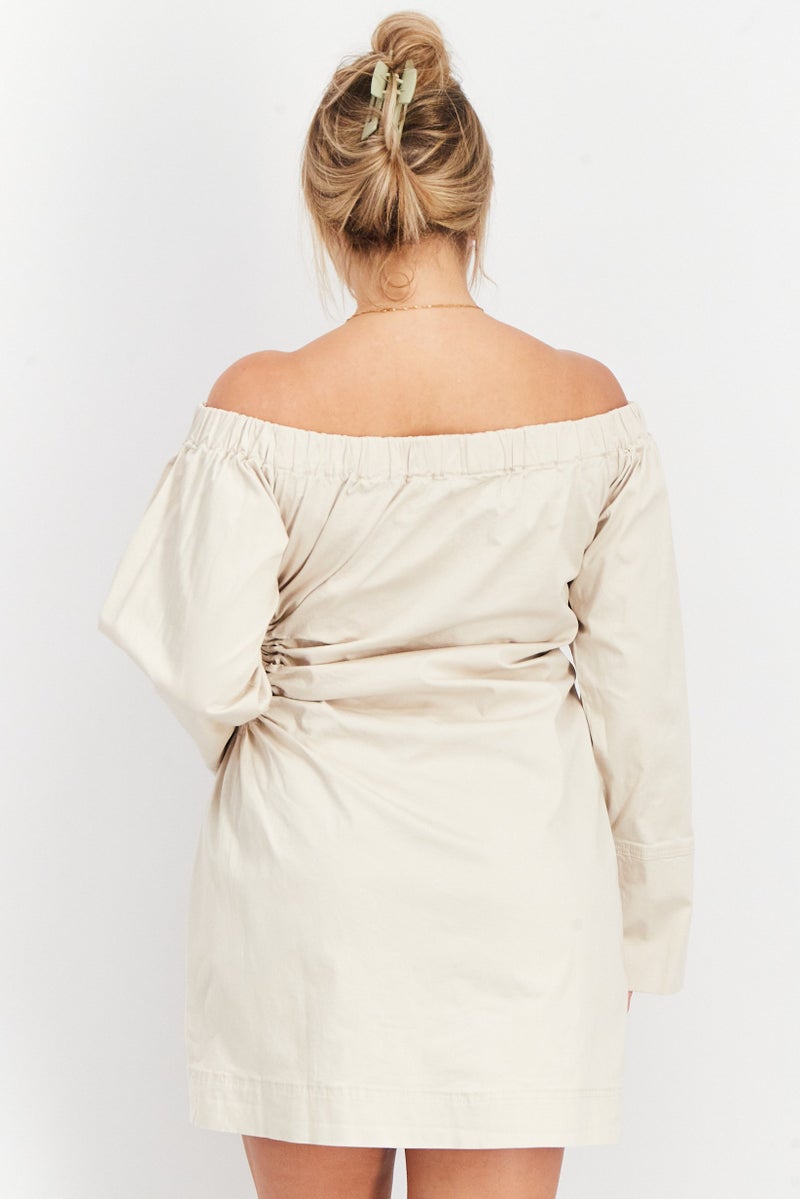 NA-KD Women Slip Off Shoulder Cut Out Mini Dress, Beige - Image 2