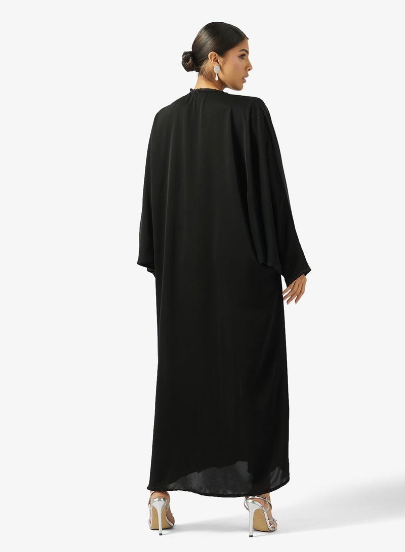 hayas closet Black Lace Detail Abaya With Sheila - Image 4