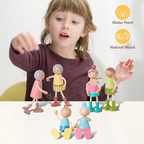 Giant bean Wooden Family Dolls Set of 7 for Dollhouse, Dollhouse People Miniature Dollhouse Accessories Toy for Boys Girls Kids Pretend Play 3 Years up - Image 5