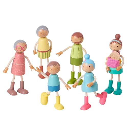 Giant bean Wooden Family Dolls Set of 7 for Dollhouse, Dollhouse People Miniature Dollhouse Accessories Toy for Boys Girls Kids Pretend Play 3 Years up - Image 1