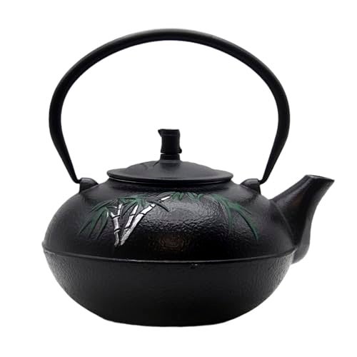 YJX 84.6oz Large Cast Iron Tea Kettle for Stovetop, Heavy Teapot with Stainless Steel Infuser for Loose Leaf, Japanese Style Tea Pot, 2500ml Black Tetsubin with Bamboo Pattern - Image 1