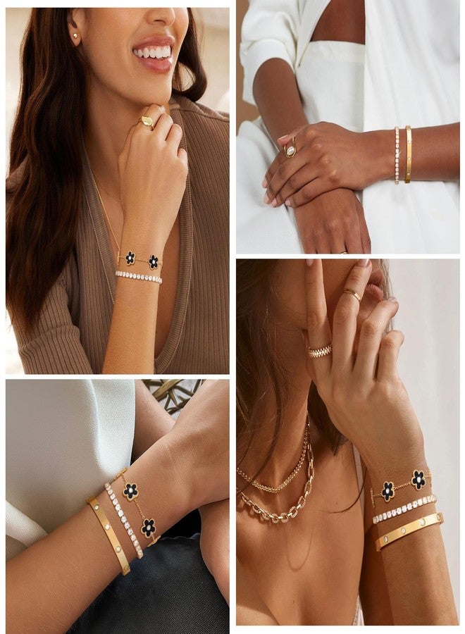 MPRAINBOW أساور ذهبية مزهرة قابلة للتكديس للنساء - 3 قطع أساور مطلية بالذهب عيار 18 قيراط، أساور من الفولاذ المقاوم للصدأ غير قابلة للتأكسد، مجموعة أساور ذهبية مجوهرات عصرية، هدية عيد الميلاد، عيد الحب، عيد الميلاد لصديقة - Image 3