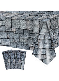 Irenare 3 Packs Cobblestone Tablecloth Stone Printed Table Cover Medieval Table Decoration Plastic Tablecloth Stone Brick Tablecovers For Medieval Castle Knight Themed Party Supplies 4.3 X 7.2 Feet  - Image 1